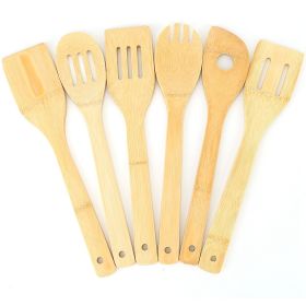 Set Of 6Pcs Cooking Utensil Bamboo Wooden Spoons Spatula Kitchen Cooking Tools Nonstick Wooden Cookware Kitchen Gadgets (Option: Burlywood)