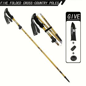 5-Section Collapsible Hiking Poles - Lightweight Trekking Poles with Secure External Lock, Adjustable Length (Color: Golden Yellow)