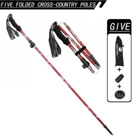 5-Section Collapsible Hiking Poles - Lightweight Trekking Poles with Secure External Lock, Adjustable Length (Color: Red)